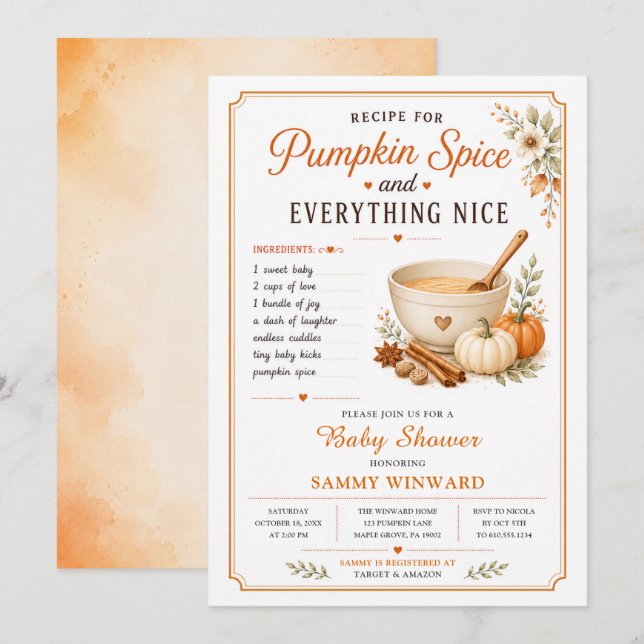 Pumpkin Spice and Everything Nice Baby Shower Invitation (Front/Back)