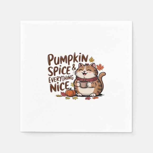 Pumpkin Spice And Everything Nice Cute Fat Cat Aut Napkin (Front)