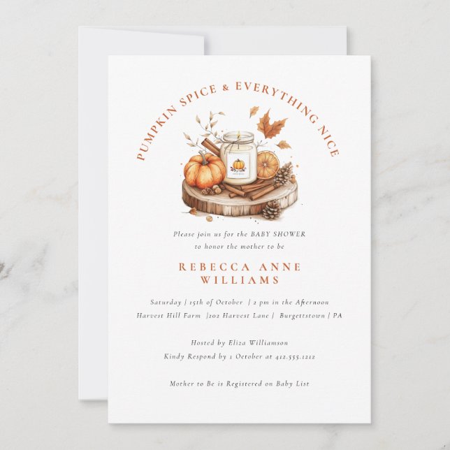 Pumpkin Spice and Everything Nice Fall Baby Shower Invitation (Front)