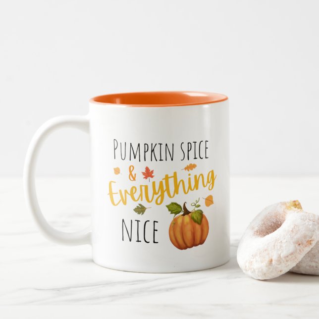 Pumpkin Spice and Everything Nice Fall  Two-Tone Coffee Mug (With Donut)