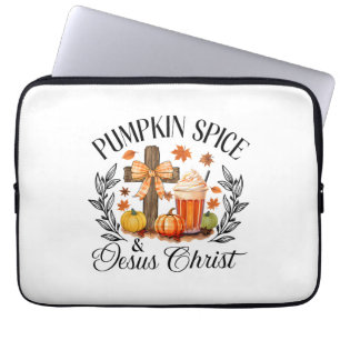 Pumpkin Spice And Jesus Christ Cross Pumpkin Chris Laptop Sleeve