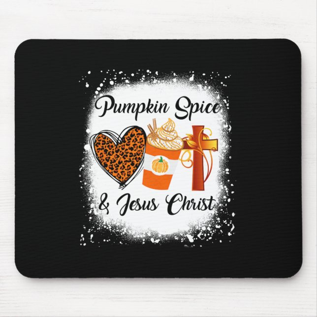 Pumpkin Spice And Jesus Christ  Leopard Heart Coff Mouse Pad (Front)