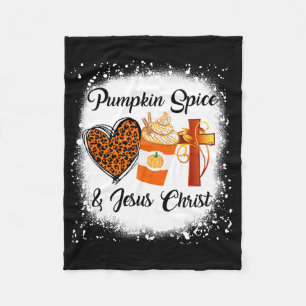 Pumpkin Spice And Jesus Christ Leopard Heart Coffe Fleece Blanket