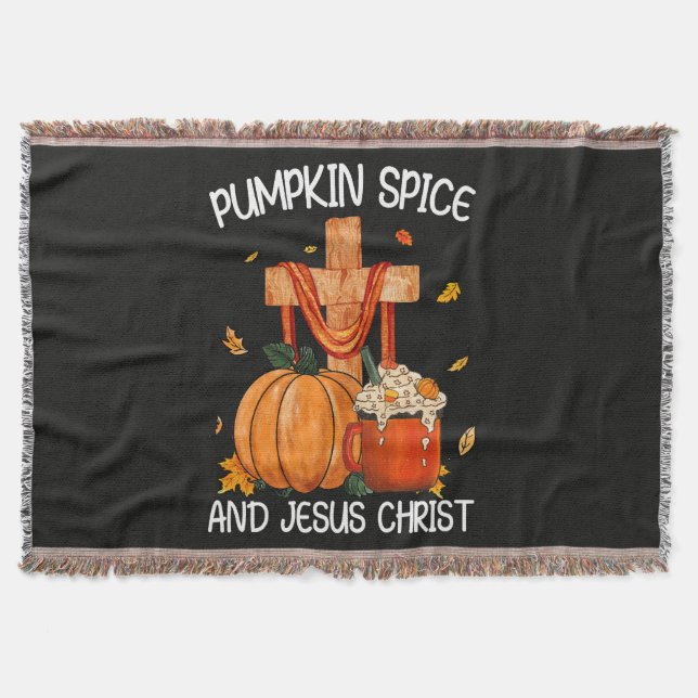 Pumpkin Spice and Jesus Christ Throw Blanket (Front)