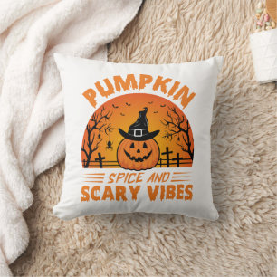 Pumpkin Spice and Scary Vibes Halloween Cushion