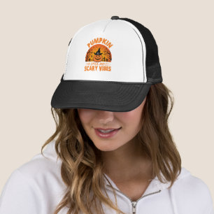 Pumpkin Spice and Scary Vibes Halloween Trucker Hat