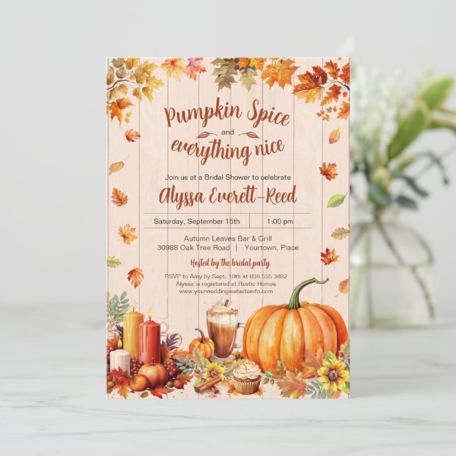 Pumpkin Spice Autumn Bridal Shower Party Invitation (Standing Front)