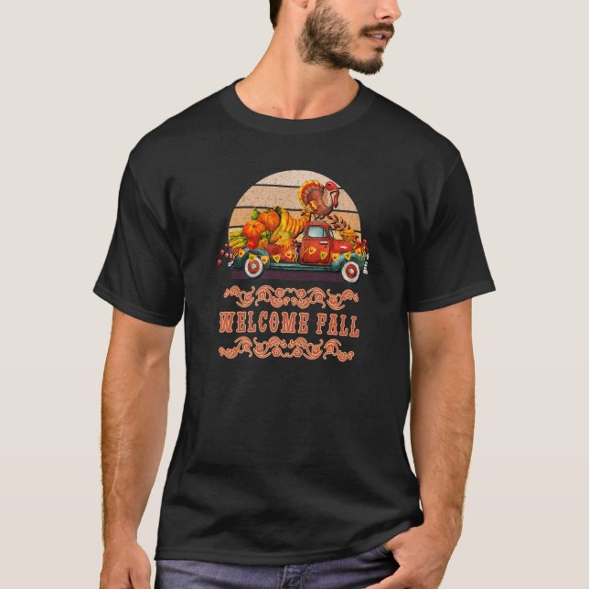 Pumpkin Spice Autumn Fall Coffee Gnome Pickup Truc T-Shirt (Front)