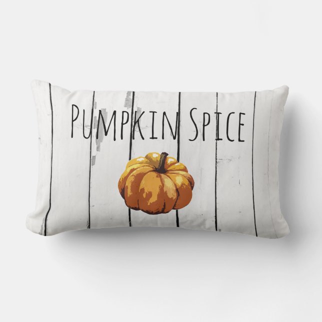 Pumpkin Spice Autumn Farmhouse Shiplap Lumbar Cushion (Front)