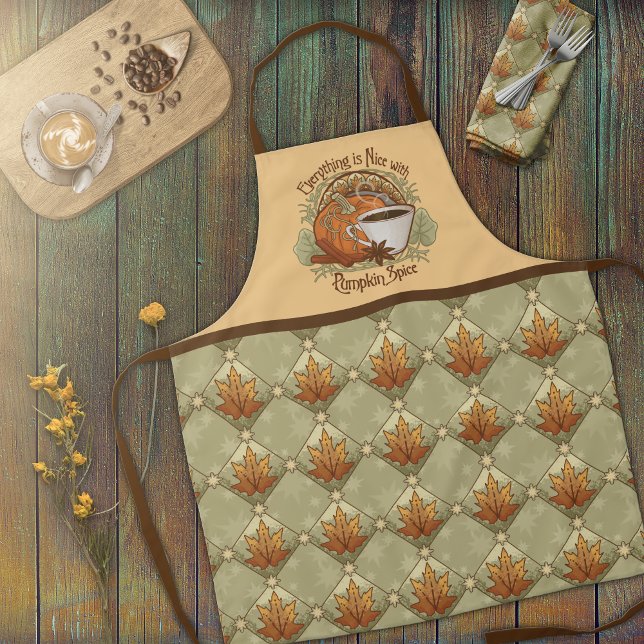 Pumpkin Spice, Autumn Leaves, and Stars Pattern Apron (Pumpkin Spice, Autumn Leaves, and Stars Pattern Apron - Orange)