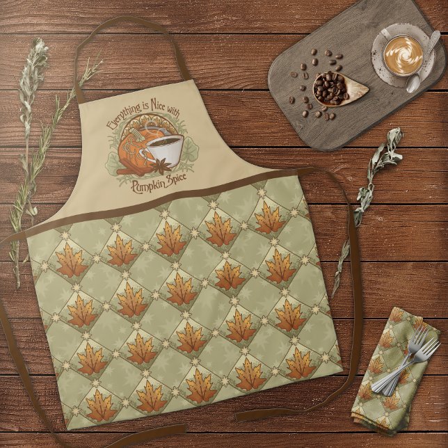 Pumpkin Spice, Autumn Leaves, and Stars Pattern Apron (Pumpkin Spice, Autumn Leaves, and Stars Pattern Apron - Tan)