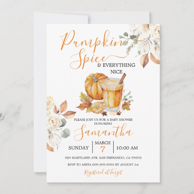 Pumpkin Spice Baby Shower and Everything Nice  Invitation (Front)