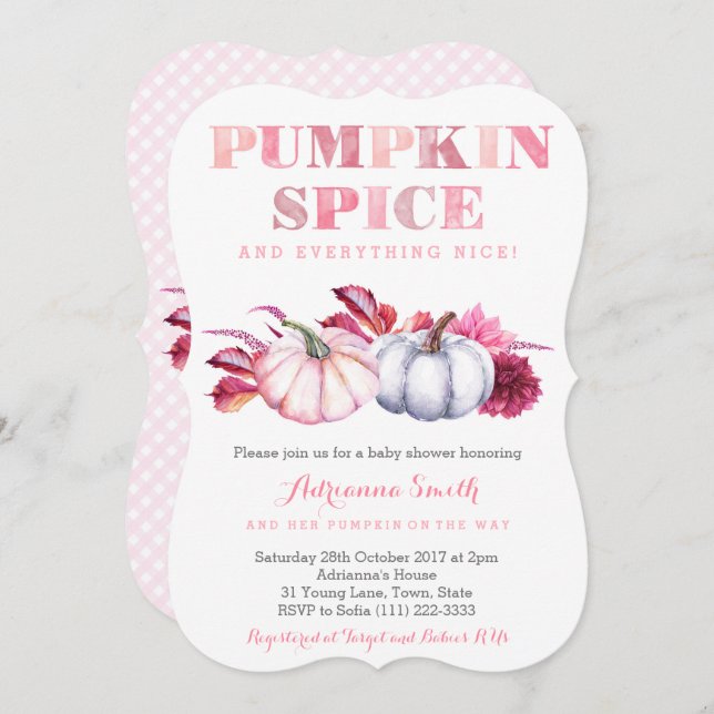 Pumpkin Spice Baby Shower invites for a Girl (Front/Back)