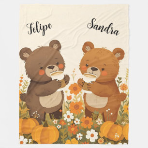 Pumpkin Spice Bear Fleece Blanket