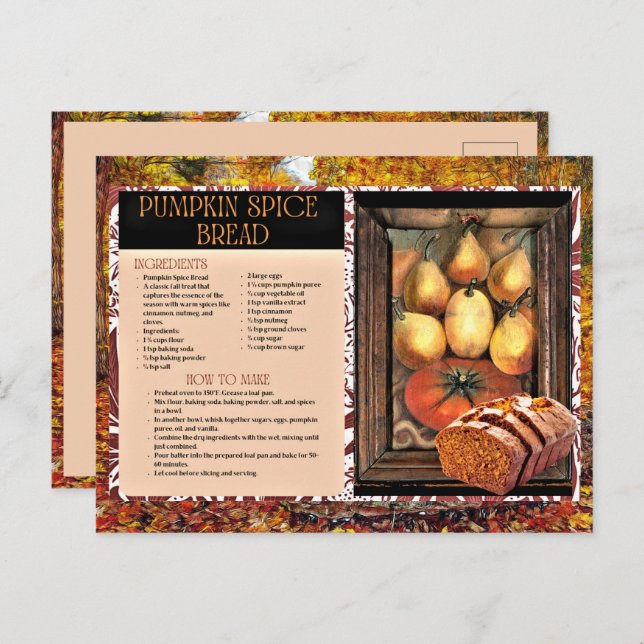 Pumpkin Spice Bread Holiday Recipe Postcard (Front/Back)