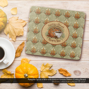 Pumpkin Spice Coffee Art and Autumn Leaves Pattern Cutting Board