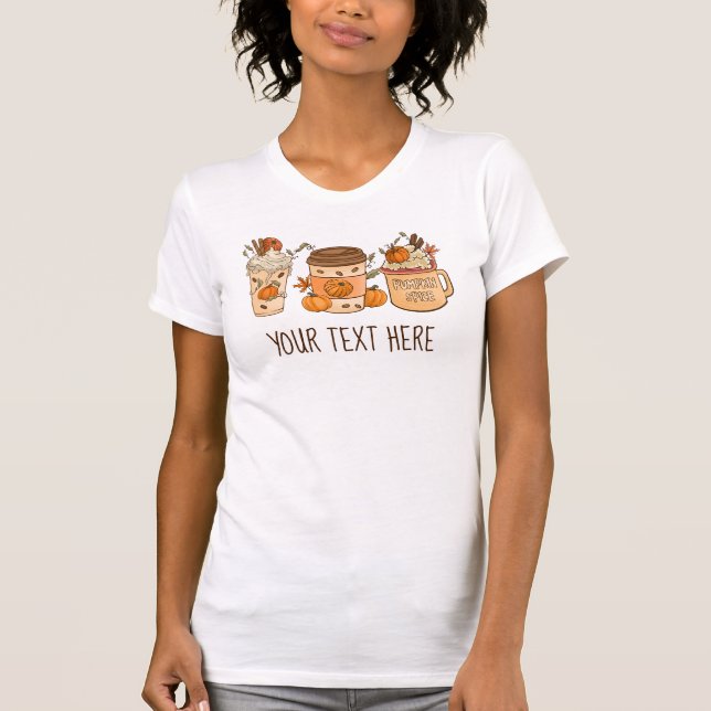Pumpkin Spice Coffee Design Retro Style Fall Leafs T-Shirt (Front)