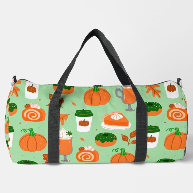 pumpkin spice coffee pastel green duffle bag (Front)