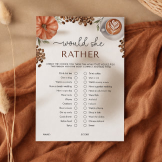 Pumpkin Spice Coffee Shower Would She Rather Game Invitation