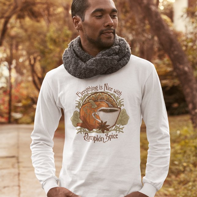 Pumpkin Spice Coffee T-Shirt (Pumpkin Spice Coffee T-Shirt - "Everything is Nice with Pumpkin Spice" Vintage Style Design)