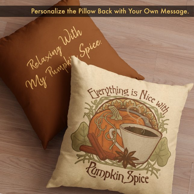 Pumpkin Spice Coffee Vintage Style Cushion (Pumpkin Spice Coffee Vintage Style Throw Pillow - Customize the Back with Your own Text.)