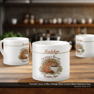 Pumpkin Spice Coffee Vintage Style Custom Name Espresso Cup