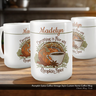 Pumpkin Spice Coffee Vintage Style Custom Name Mug