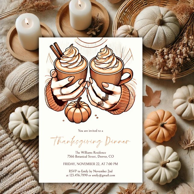 Pumpkin Spice & Cosy Autumn Thanksgiving Dinner Invitation (Cozy Pumpkin Spice Latte Thanksgiving Dinner Invitation)
