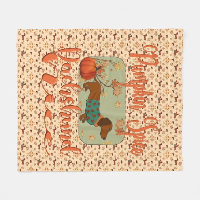 Pumpkin Spice Dachshund Nice Fleece Blanket (Front (Horizontal))