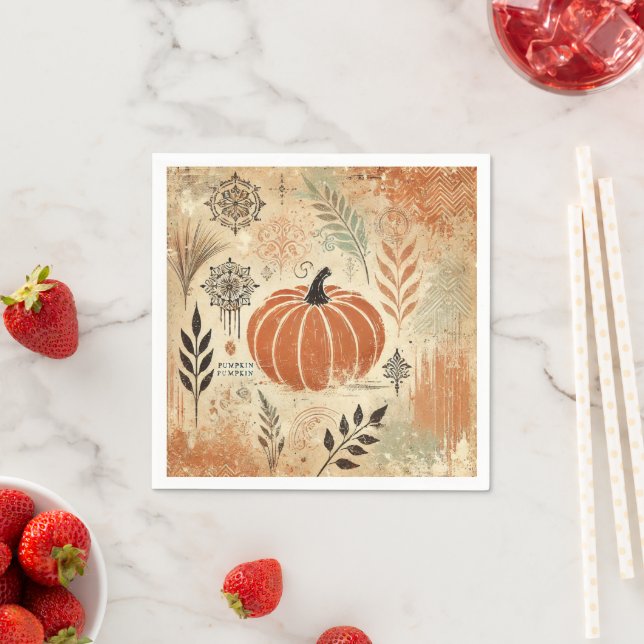 Pumpkin Spice Distressed Ink Fall Season Decoupage Napkin (Insitu)