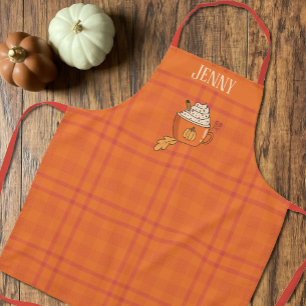 Pumpkin Spice Doodle Orange Tartan Pattern Apron