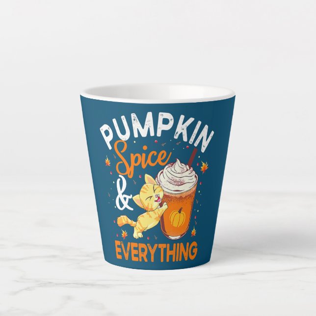 Pumpkin Spice Everything Cat Lover Cute Autumn Latte Mug (Front)