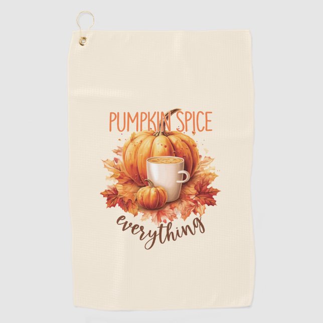Pumpkin Spice Everything – Latte & Autumn Foliage Golf Towel (Front)