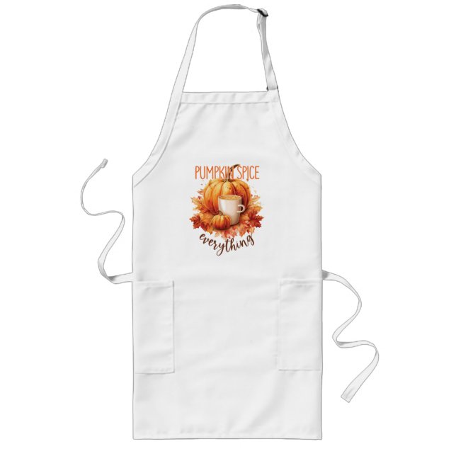 Pumpkin Spice Everything – Latte & Autumn Foliage Long Apron (Front)