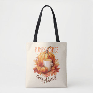 Pumpkin Spice Everything – Latte & Autumn Foliage Tote Bag