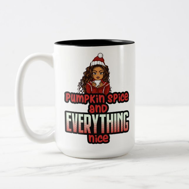 Pumpkin Spice & Everything Nice Black Girl Magic S Two-Tone Coffee Mug (Left)