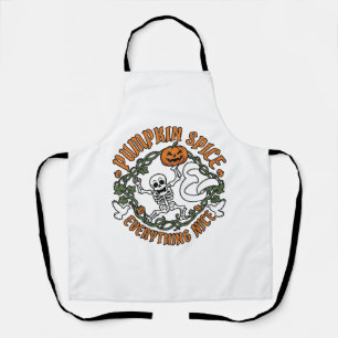Pumpkin Spice Everything Nice Halloween Skeleton V Apron