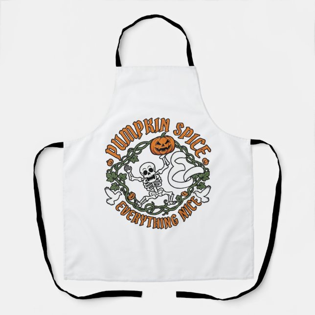 Pumpkin Spice Everything Nice Halloween Skeleton V Apron (Front)