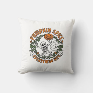 Pumpkin Spice Everything Nice Halloween Skeleton V Cushion