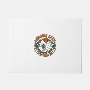 Pumpkin Spice Everything Nice Halloween Skeleton V Doormat