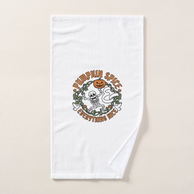 Pumpkin Spice Everything Nice Halloween Skeleton V Hand Towel (Hand Towel)