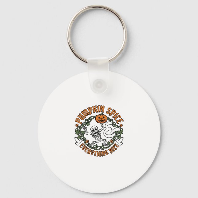 Pumpkin Spice Everything Nice Halloween Skeleton V Key Ring (Front)