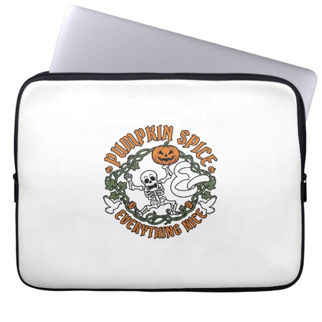 Pumpkin Spice Everything Nice Halloween Skeleton V Laptop Sleeve (Front)