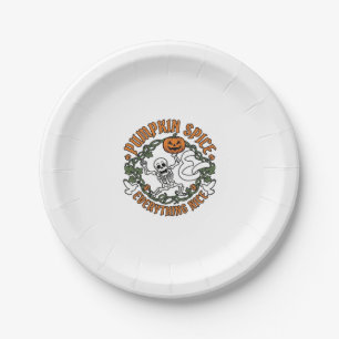 Pumpkin Spice Everything Nice Halloween Skeleton V Paper Plate