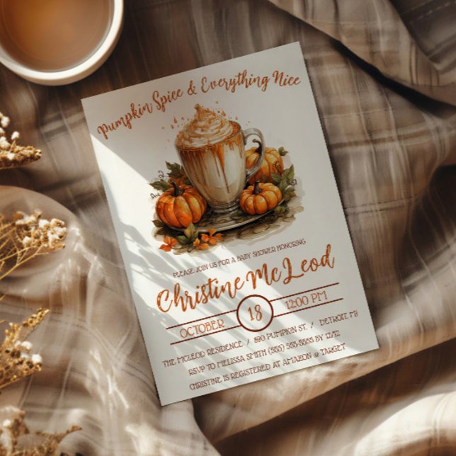 Pumpkin Spice & Everything Nice, Latte Baby Shower Invitation (Creator Uploaded)