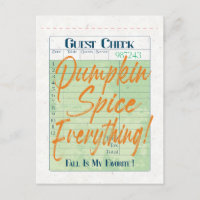 Pumpkin Spice Fall Autumn Guest Check Coffee Latte