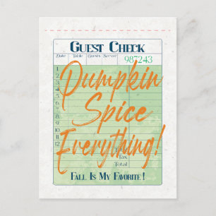 Pumpkin Spice Fall Autumn Guest Check Coffee Latte Postcard