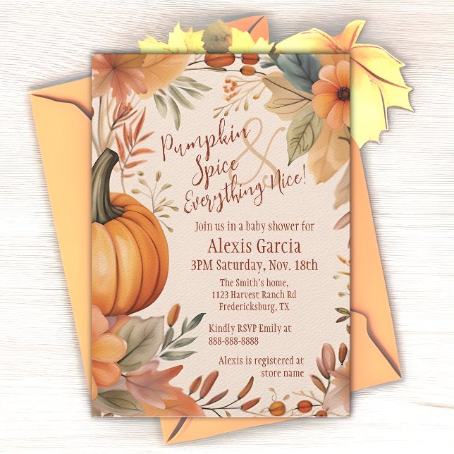 Pumpkin Spice Fall Baby Shower Boho Orange Floral Invitation (Pumpkin Spice Fall baby shower invitation)