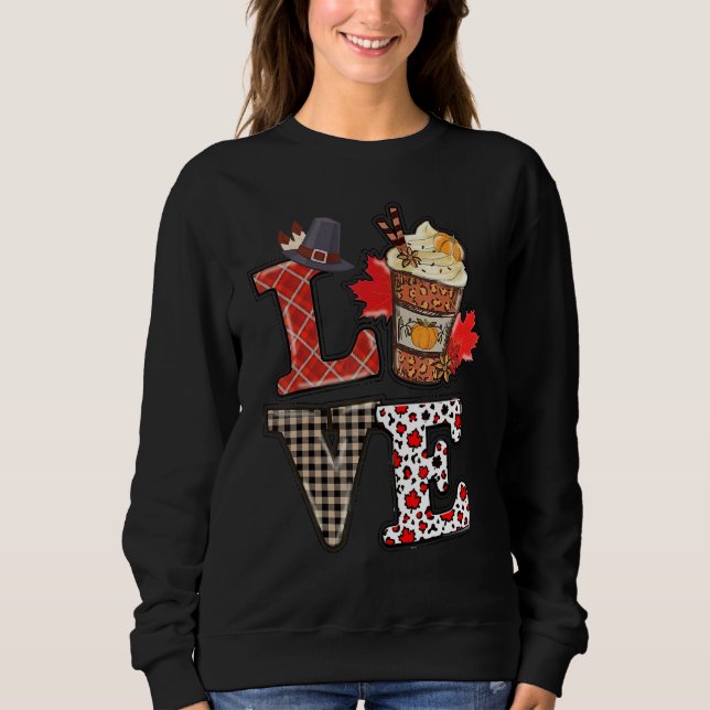 Pumpkin Spice Fall Buffalo Plaid Love Thanksgiving Sweatshirt (Front)