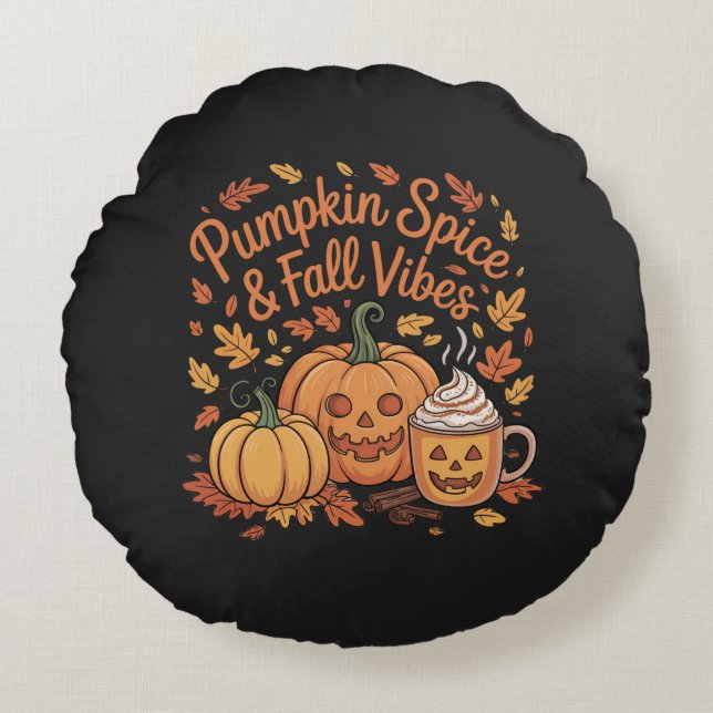  Pumpkin Spice & Fall Vibes Round Cushion (Front)